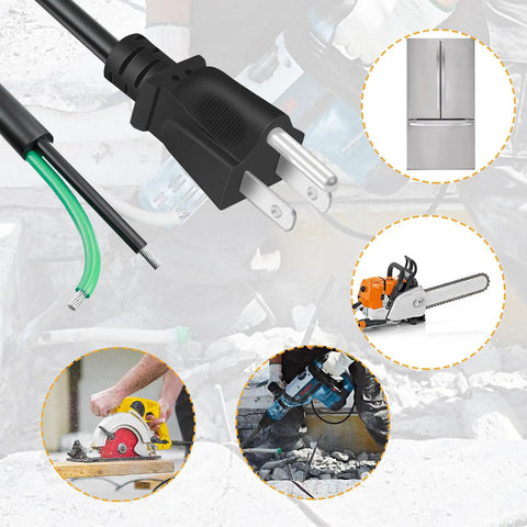9.8ft 12 Gauge Heavy Duty Replacement Power Cord For Tools And Home Gear 3 Prong 12 AWG 3 Conductor Black Pigtail Cable