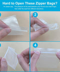 Instructions for opening 1.5 By 1.5 Inch Clear Plastic Reclosable Zip Bags 2 Mil Thick Pack Of 100 Resealable Lock Seal Poly Bags
