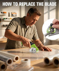 Man demonstrating blade replacement on Heavy Duty Cordless Electric Scissors With Four Sk5 Blades For Cardboard Leather And Fabric.