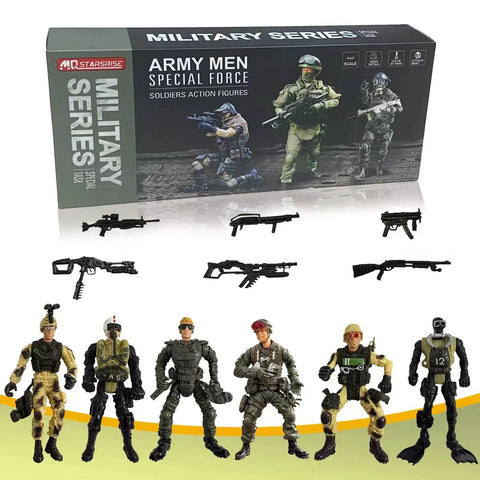Six Pack Army Men Action Figures Playset With Realistic Gear And Weapons Detachable Soldiers SWAT Team Educational Toys