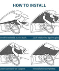 Diagram showing installation of Funny Windshield Sun Shade For Cars, UV Blocking Car Sun Shade, 51 X 27.5 Inches.