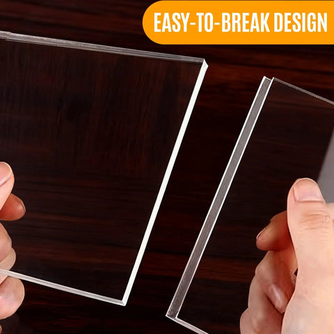 Clear Acrylic Couch Wall Spacer And Bed Blocker Stops Furniture Scrapes Keeps Heaters Cool Preserves Outlet Access Built Tough No Sweat Setup Invisible Wall Guard Anti Scratch Two Pack shown in hand close-up.