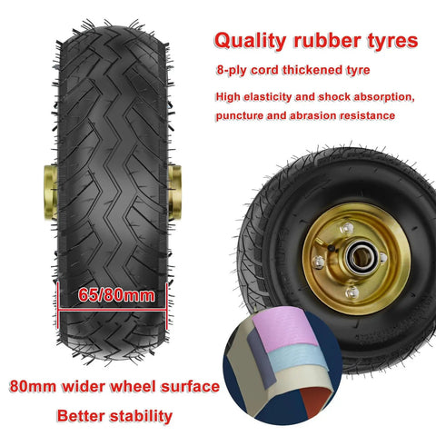 Close-up of heavy duty caster wheel with quality rubber tyre, gold hub, and 8-ply thickness from Built Tough Heavy Duty Caster Wheels Pack