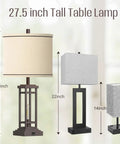 27.5 Inch Tall Farmhouse Table Lamps Set Of 2 With USB C And USB A Charging Ports Rustic Industrial Black End Table Lamps For Bedroom Living Room Nightstand Oil Rubbed Bronze Finish next to smaller lamps with dimensions.