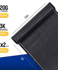 Five Foot Carbon Fiber Cloth Roll 12 Inch Wide 3K 220G 2x2 Twill Weave shown with dimensions and specifications.