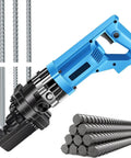 USZWBY Electric Hydraulic Rebar Cutter For Steel Bars 4-22mm cutting steel rods, showcasing ergonomic blue handle and compact design.