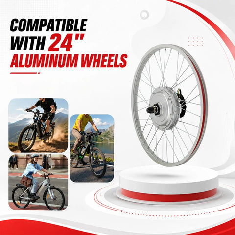 Upgrade Your Ride With 750W 24 Inch Front Wheel E Bike Hub Motor Conversion Kit and images of cyclists on 24 inch bicycles