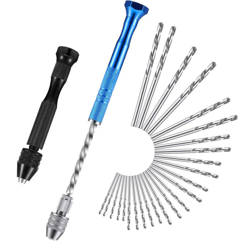 Dual Pin Vise Drill Set With Semi Automatic Rotary Action 27-Piece Micro Twist Drill Kit Including 25 Bits 0.5-3 mm For Resin