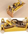 No Sweat Precision Woodworking Low Angle Hand Planer Featuring Adjustable Depth Settings And Heavy Duty Tool Steel Blade For Smooth Cuts And Clean Surfaces on a wooden surface, showcasing an aluminum alloy body.