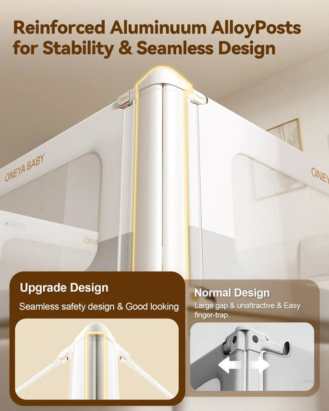 Heavy Duty Toddler Bed Rail Guard For Full Beds Built Tough Thickened And Reinforced Aluminum Safety Rail showing corner design