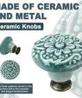 Six Pack Green Ceramic Kitchen Cabinet Knobs With Two Screw Sizes And Included Mini Screwdriver For Easy Installation, 34mm Diameter And 30mm Height, Durable Modern Hardware For Cabinets Or Drawers - green floral ceramic knob