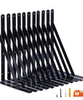 Beefy 14 Inch Shelf Brackets 12 Pack For Garage Storage Heavy Duty Wall Mounts In Black Powder Coated Steel with screws
