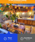 Lit Dimmer Enabled Outdoor String Lights 100Ft LED Patio With App Control above patio table with timer settings displayed