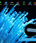 Close-up of blue fiber optic cables with silicone tube for Fiber Optic Sensory Light Engine With Twinkle RGBW And Music Activation.