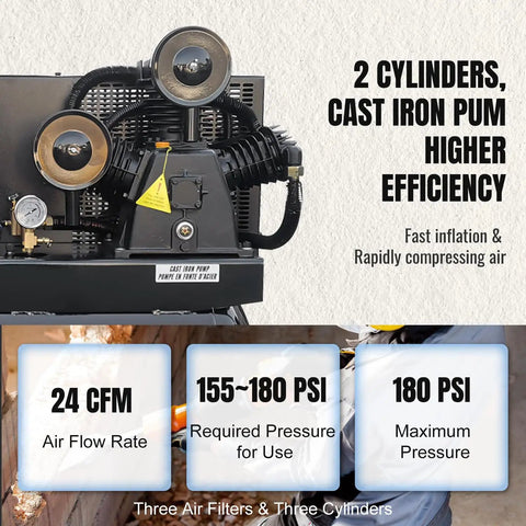 13HP Gas Air Compressor With Electric Start 30Gal ASME Tank Delivers 24CFM At 180PSI Industrial Piston Pump Powered By Gasoline Engine Includes Free 4L Synthetic Oil For Heavy Duty Use