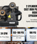 Tough As Nails 13HP Gas Air Compressor Featuring 30 Gallon Tank with cast iron pump, 2 cylinders, and 24 CFM at 180 PSI.