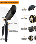 Brass Outdoor Landscape Spotlight Kit, Low Voltage 12V Wired LED Uplights with adjustable shroud and GU5.3 base details