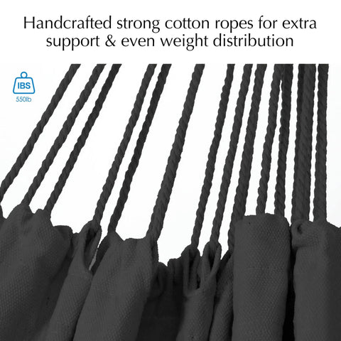 Hammock Chair Hanging Rope Swing For Indoor Outdoor Patio And Bedroom Night Gray Polycotton Blend, durable cotton ropes shown
