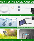 Installation steps for Pond Aerator With Independent Solar Air Pump Wire-Free Setup, illustrating easy assembly process.