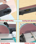 Heavy Hitter Belt Disc Sander With Stand Adjustable Angle Bench Grinder 1200W Motor No Sweat For Wood Metal Aluminum in use for angled and inclined sanding.