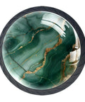 Stunning Emerald Green Marble Cabinet Knobs 4 Pack Super Sleek 35Mm Drawer Pulls With Matte Black Backplates Durable Abs Construction Single Hole Mount Includes Screws Real Deal For Vanities And Dressers round emerald marble knob close-up with matte black backplate.