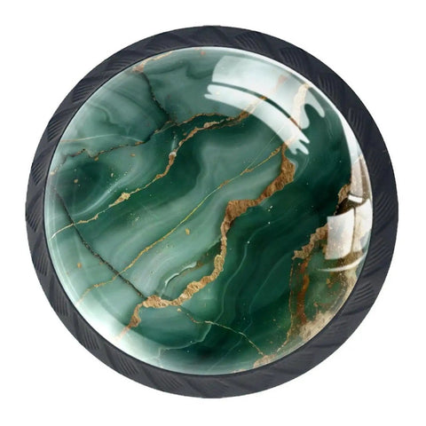 Stunning Emerald Green Marble Cabinet Knobs 4 Pack Super Sleek 35Mm Drawer Pulls With Matte Black Backplates Durable Abs Construction Single Hole Mount Includes Screws Real Deal For Vanities And Dressers round emerald marble knob close-up with matte black backplate.