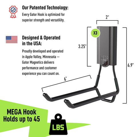 Diagram of 6 Inch Magnetic Hooks with Open Design Holds Up To 45 Lbs On Steel Surfaces Easy Release Patented Non Slip Grip