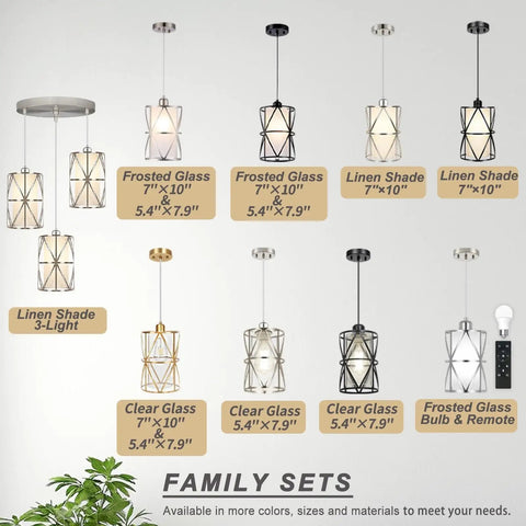 Assorted pendant lights including Modern Cylindrical Pendant Light With Frosted Glass Shade In Brushed Nickel For Kitchen Island Lighting
