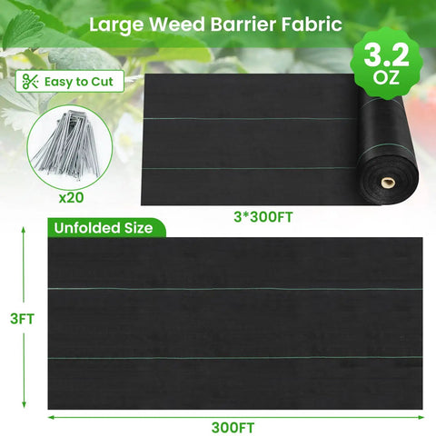 Tough As Nails Weed Barrier Fabric For Gardens And Driveways 3x300ft Geotextile Ground Cover 3.2oz Woven Mat With 20 U Pegs