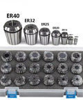 Heavy Duty Precision ER Collet Set For Machine Tools With A And B Grade Chuck Holders For Boring Milling Tapping Up To 0.005mm Accuracy That Won't Crack Or Deform During Tough Jobs in a plastic case with varied sizes.