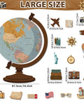 Travel Theme Bulletin Board Set With Vintage Globe Cutouts And World Map Decor For Classrooms Back To School Wall Display Ideal For Teachers And Students 34.4 By 47.2 Inches Centerpiece Spans 59 By 59 Inches When Fully Arranged, featuring travel icons like suitcase and Eiffel Tower