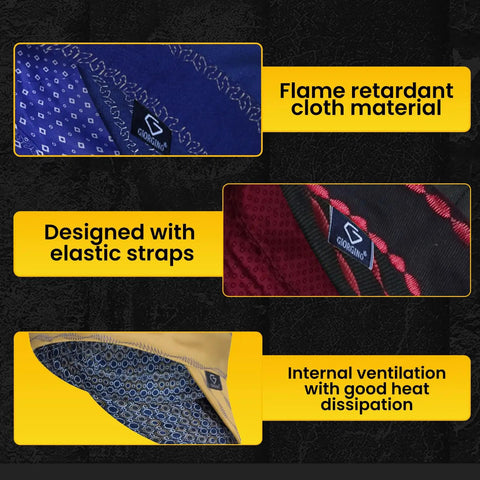 Detailed view of Reversible Flame Resistant 100 Percent Cotton Welding Cap For Men with flame-retardant material and elastic straps.