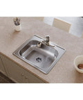 Dayton 25 By 22 Inch Single Bowl Drop-In Stainless Steel Kitchen Sink Satin Finish ADA Compatible installed on countertop