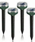 Solar Powered Ultrasonic Mole And Gopher Repeller Pack Of Four Waterproof Outdoor Pest Deterrents shown on white background
