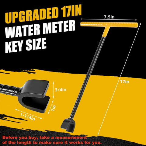 17 Inch Water Meter Key 4 Way Utility Tool With Three Quarter Inch Opening Premium Solid Steel Long Reach Shut Off Key For Deep Buried Valves Mains Easy Turn And Maintenance, 17in T-handle view