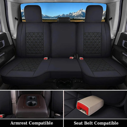 Ram Seat Covers Full Set Waterproof For 2002-2025 Dodge Ram 1500 2500 3500 Crew Quad Cab With Curved Rear Bench installed view