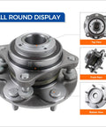 2WD Front Wheel Bearing And Hub Assembly With ABS Fits Toyota 4Runner 2003 To 2016 FJ Cruiser 2007 To 2009 Hilux 2005 To 2017 And Tacoma 2005 To 2019 Six Lug Direct Replacement For Easy Install And Long Lasting Performance displayed in top, front, and bottom views