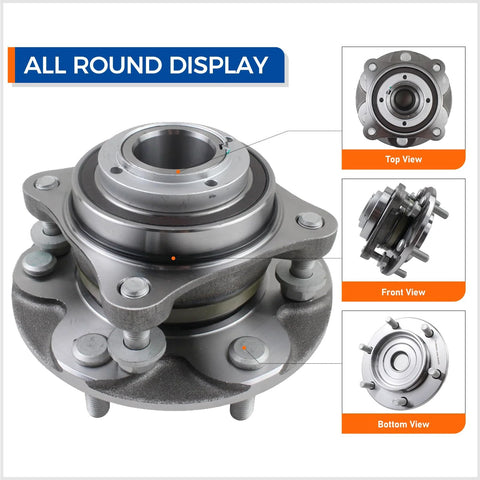 Two Pack Front Wheel Bearing And Hub Assembly 515040 2WD Bolt On Direct Replacement Fits Toyota 4Runner 2003 To 2016 FJ Cruiser 2007 To 2009 Hilux 2005 To 2017 Tacoma 6 Lug With ABS, showing three views