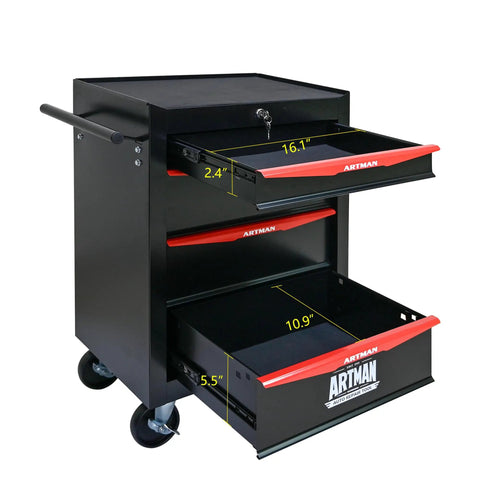 Heavy Duty Rolling Tool Chest With Locking Wheels And Ball Bearing Drawers, Mobile Garage Tool Cart, Metal Black Tool Box