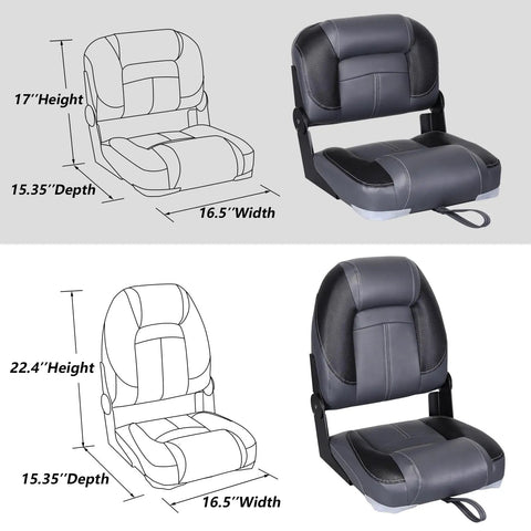 50 Inch Bass Boat Seats Folding Fishing Boat Chair Black Charcoal Marine Grade Vinyl Upholstery With Thick Foam Cushions