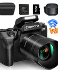 4K Digital Camera For Photography And Video, 64MP Pro Grade High Resolution Stills, WiFi Touch Screen Vlogging Camera For YouTube, Webcam, 32GB Card, Lens Hood, 3000mAh Battery, Black