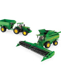 One Thirty Second Scale S780 Combine With Grain Head And 7290R Tractor Grain Cart Set For Kids Three Plus Farm Toy Collection