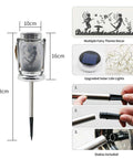 Diagram of 4 Pack Solar Fairy Lantern Mason Jar Lights Outdoor Garden Decor with Hanging Stakes, featuring assembly steps and size details.