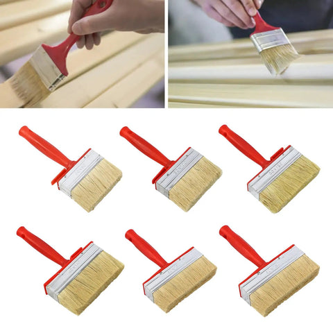 Four Piece Stain Applicator Set With Natural Bristles For Decks Terraces And Furniture Coatings, showing ergonomic handles
