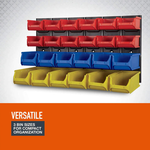 Rock Solid Metal Louvered Wall Panel Storage Rack With 24 Heavy Duty Sorting Bins And An Eighty Pound Weight Rating Crafted To Keep Your Garage Tool Setup Smooth And Hassle Free