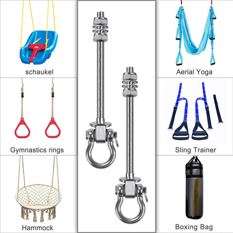 Top Shelf Heavy Duty Swing Hangers Rust Proof 304 Stainless Steel for swing sets, gym gear, and aerial yoga equipment.