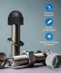 Six Pack Hex Nut Covers Fit M10 Bolts Like A Glove Hella Durable Plastic Screw Guards cover hex nuts and bolts for protection.