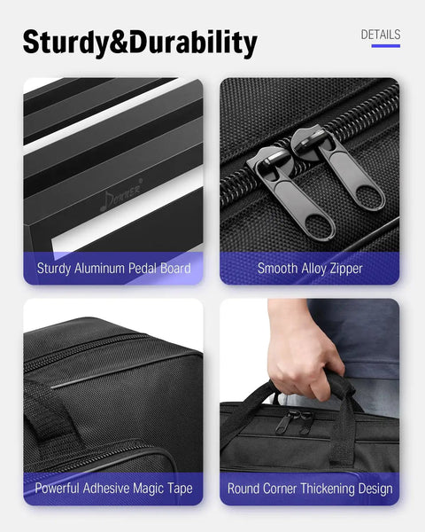 Ultra Lightweight Aluminum Guitar Pedalboard Case 20x11.4x4 Inches With smooth zipper and sturdy corner design displayed