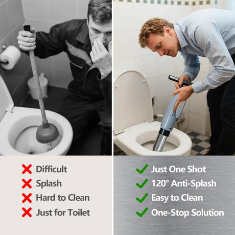 Kick Loose Deep Clogs Fast With This High Pressure Toilet Plunger And Multi Purpose Heavy Duty Bathroom Auger Offering Six Snap On Heads For Clearing Sink And Drain Lines Every Day Grey in use.