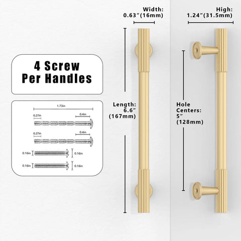 Pro Grade Brushed Gold Cabinet Pulls And Drawer Handles 5 Inch Center To Center Kitchen Hardware dimensions and details diagram